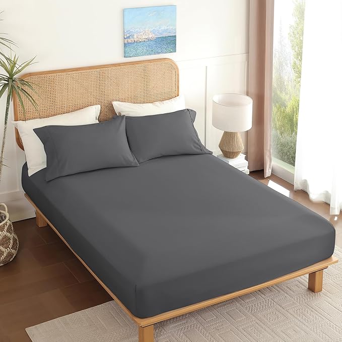 Queen Sheet Set 4 Pieces, Wrinkle Free, Oeko-Tex Certified Bedsheets，Dark Grey - Image 7
