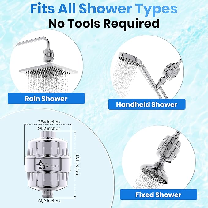 Aqua Earth Shower Filter for Hard Water Remove Chlorine Fluoride Heavy Metals - Image 5