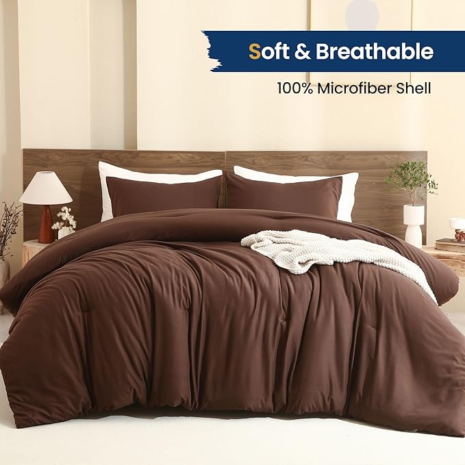 Paxrac Earthy Brown Comforter Full Size, Neutral 3 Pieces Comforter Set - Image 2