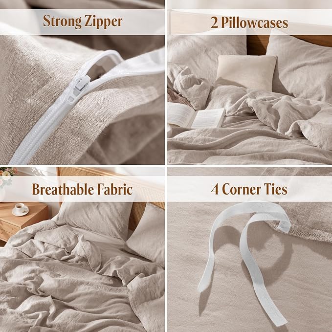 LBRO2M 100% France Linen Duvet Cover Set Full Size 3 Pcs Flax Comforter Cover - Image 5