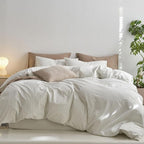 MooMee Striped Duvet Cover Set 100% Washed Cotton Linen Like Textured by MOOMEE