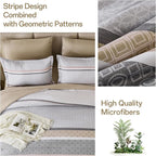 WONGS BEDDING Beige Comforter Set Queen Size, 7 Pieces Striped Bed in a Bag - Image 8