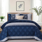 DJY Stripe Quilt Set King Size Navy Blue Bedspread Coverlet Set 3 Pieces Boho - Image 2