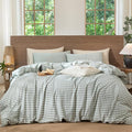 MooMee Gingham Duvet Cover Set 100% Washed Cotton Linen Like Textured by MOOMEE