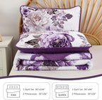 WONGS BEDDING Floral Quilt Set Purple Queen, Quilted Printed Lightweight - Image 7