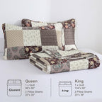 Xruibed Floral Plaid Patchwork Fall Quilt Set Queen Size 3 Pieces Taupe Beige - Image 7