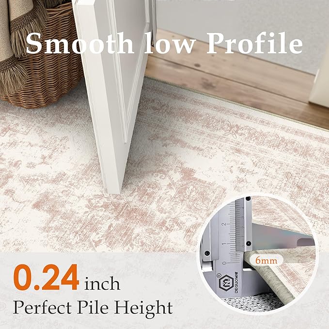 Area Rug 5x7 Washable Pink Rug Vintage Boho Medallion Large Distressed Retro - Image 3
