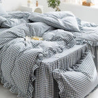 MKXI Blue and White Gingham Duvet Cover Full Size, 3-Piece Bedding Set - Image 6