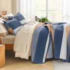 Litanika Quilt Queen Size BlueO, Stripe Patchwork Summer Bedspread Coverlet 3 - Image 2