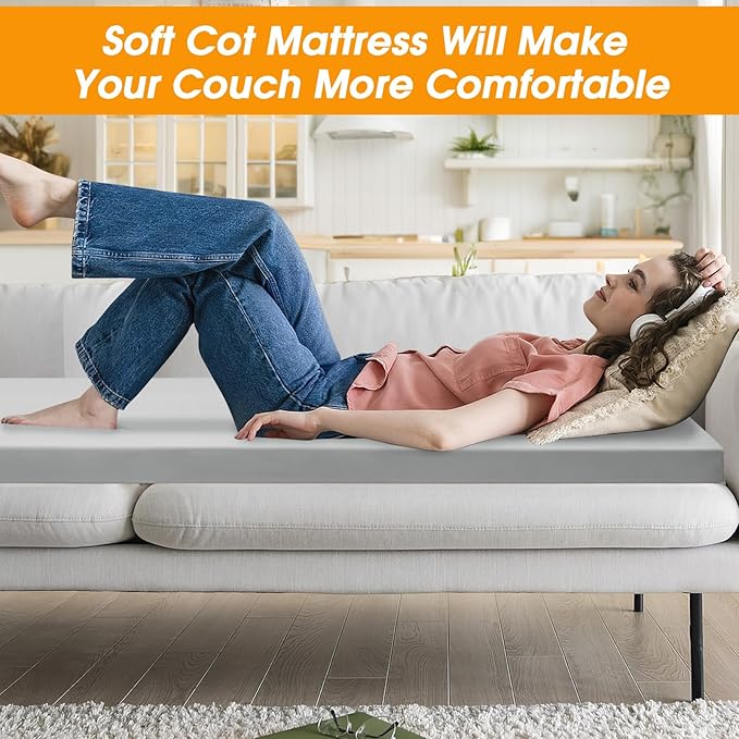 CYMULA Camping Cot Mattress 2in Memory Foam Sleeping Pad, Soft Warm Non-Slip - Image 8