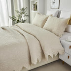 Brandream Beige Quilt Set King Size Cotton Luxury Matelasse Coverlet Set - Image 9