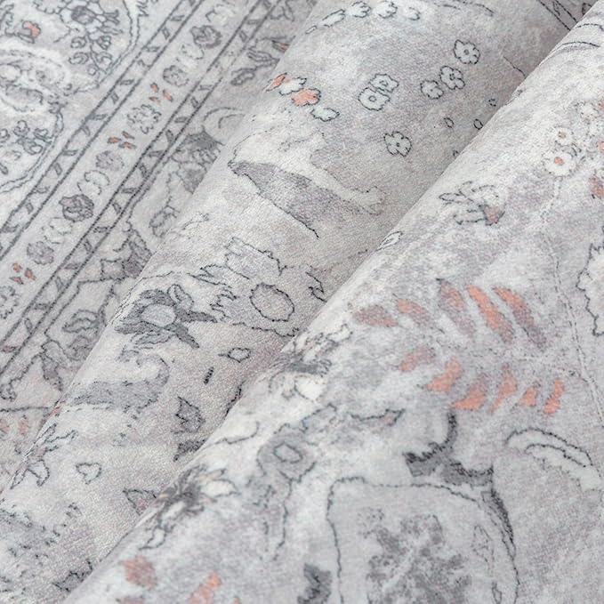 Grey 5x7 Area Rug Washable Vintage Carpet - Image 7