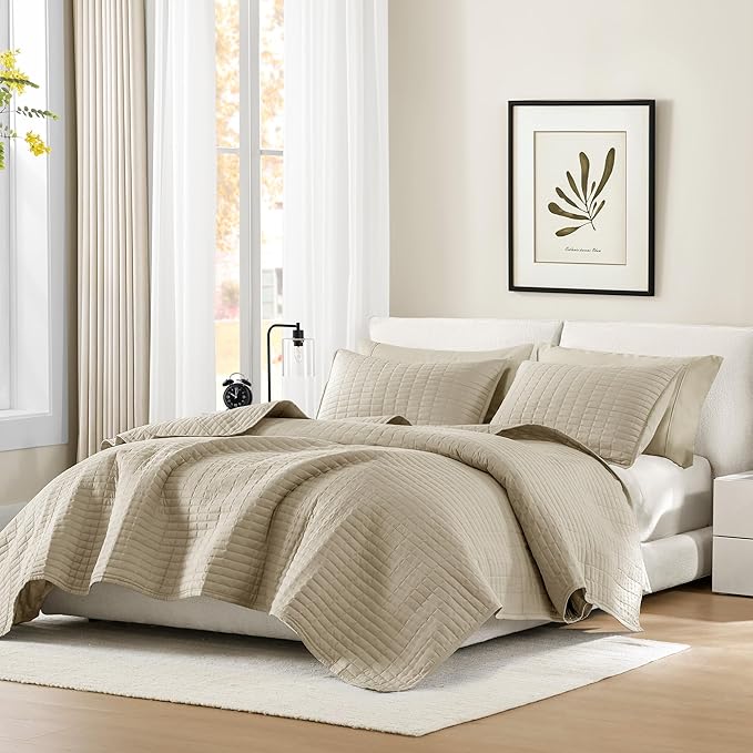 Comfort Spaces King Quilt Set Modern Reversible Plaid Coverlet King Bedding Set - Image 2
