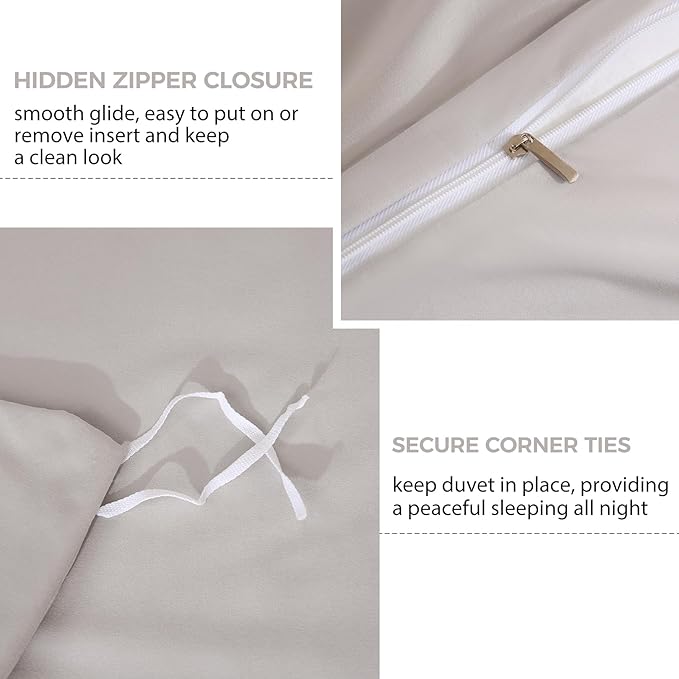 JSD Light Grey Duvet Cover Set Twin Size, 2 Piece Microfiber Kids Duvet Cover - Image 3
