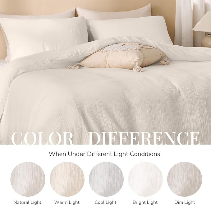 Ivory White Duvet Cover Queen Size, 100% Sandwashed Cotton Soft Queen Duvet - Image 8