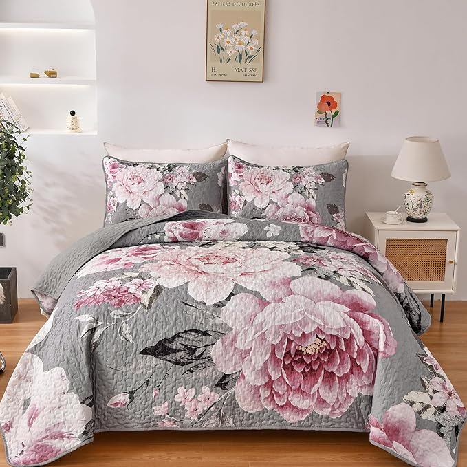 WONGS BEDDING Floral Quilt Set Queen by WONGSBEDDING