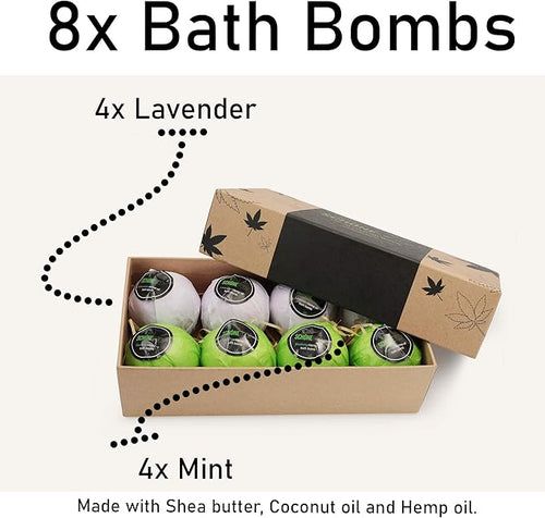 8 Pack Hemp Bath Bombs Set for Muscle Therapy & Relaxation | Large Vegan Fizzy - Image 2