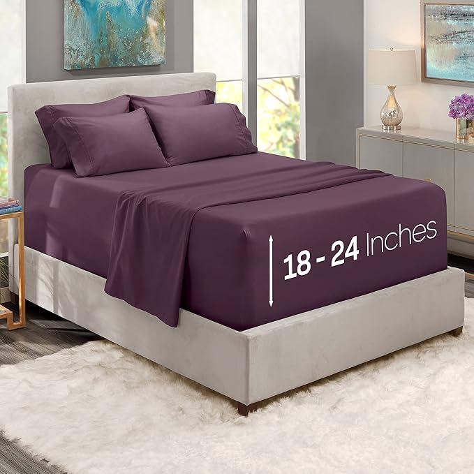 Hearth & Harbor Luxury Soft 6 Piece Bed Sheet Set Extra Deep Pocket Fitted - Image 2