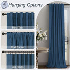 Navy Blue Linen Textured Curtains 90 Inches Long 2 Panels Set Modern Neutral - Image 6