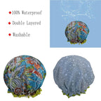Shower Cap for Women Reusable Waterproof Shower Hat Adjustable Double Layer - Image 2