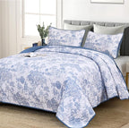 WONGS BEDDING Blue Quilt Set Twin Size, 2 Pieces Botanical Bedspreads Set by WONGSBEDDING