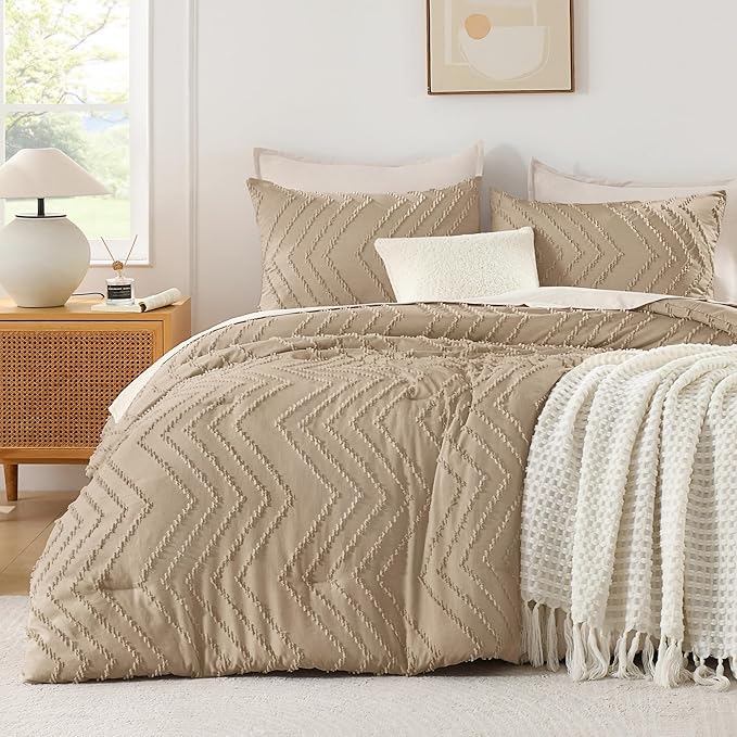 Andency Taupe Comforter Set King Size, Boho Soft Warm Tufted Bedding Comforter by Andency