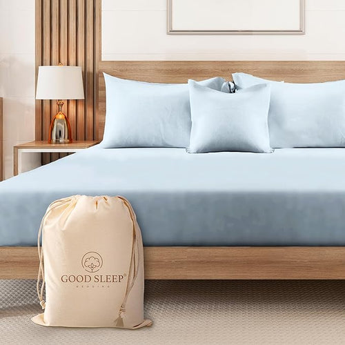 1000 Thread Count Light Blue King Fitted Sheet Only Deep Pocket, Egyptian by GoodSleepBedding