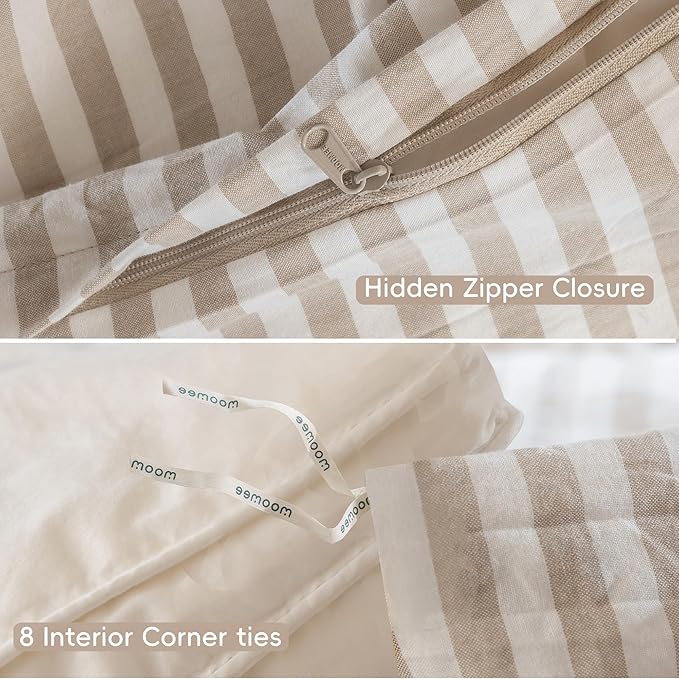 MooMee Striped Duvet Cover Set 100% Washed Cotton Linen Like Textured - Image 7
