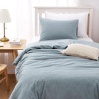Wake In Cloud - Cotton Duvet Cover Set, Twin Size, Light Denim Blue, 100% - Image 3