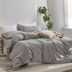 MooMee Striped Duvet Cover Set 100% Washed Cotton Linen Like Textured - Image 3