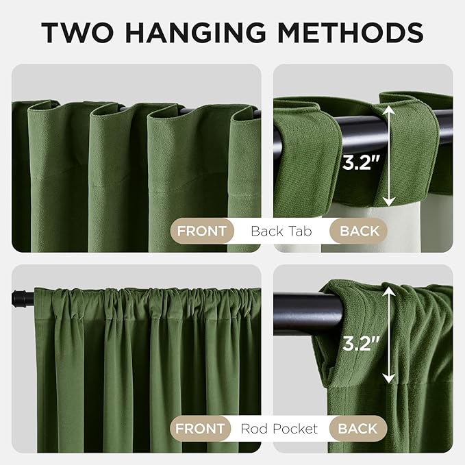 Joydeco Olive Green 100% Blackout Curtains 84 Inch 2 Panels, Luxury Thermal - Image 3