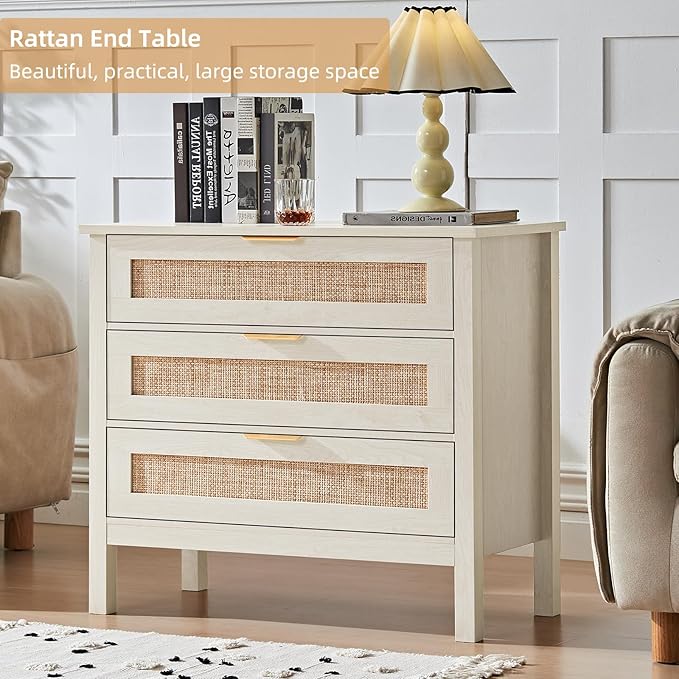 LEYAOYAO 31.5" Wide Rattan Night Stand, Large Boho Nightstand, Bedside Table - Image 3