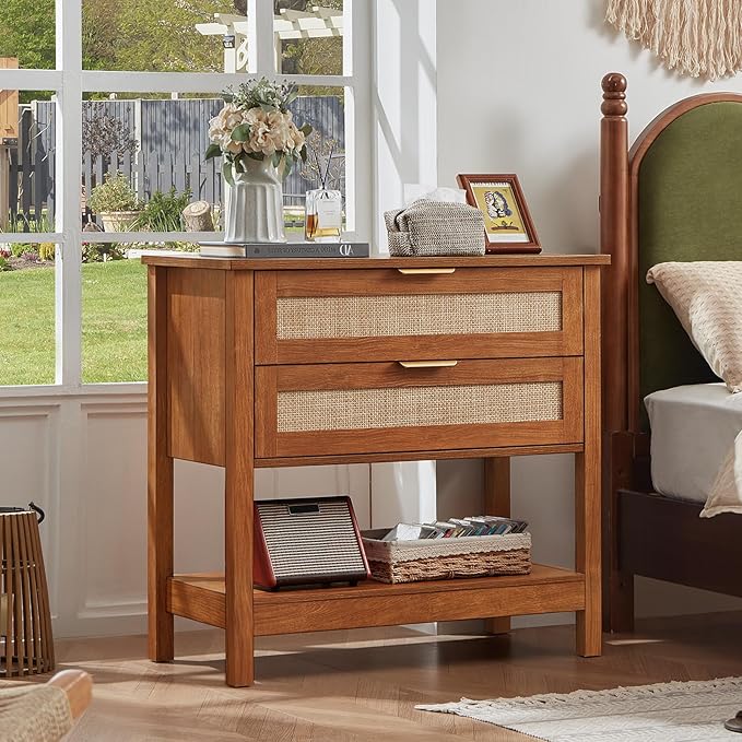 LEYAOYAO 31.5" Wide Rattan Night Stand, Large Boho Nightstand, Bedside Table - Image 6