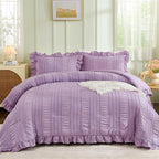 WONGS BEDDING Purple Comforter Set Queen, 3 Pieces Ruffle Farmhouse Shabby Chic - Image 4