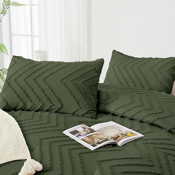 Andency Olive Green Comforter Set Full, Boho Soft Fluffy Warm Lightweight - Image 4