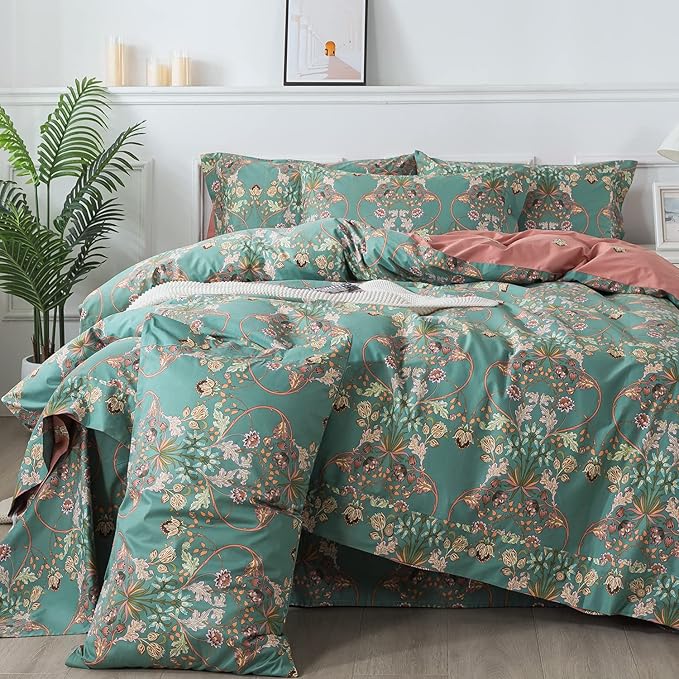 FADFAY Duvet Cover Set Floral Bedding Button Closure Full Premium 100% Cotton by CottonWorldSweetDream