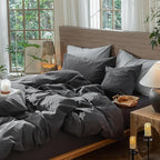 MooMee Wavy Striped Duvet Cover Set 100% Washed Cotton Linen Like Textured - Image 4