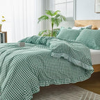 Gingham Duvet Cover Queen Size, 3 Pieces Soft Breathable Microfiber Plaid - Image 7