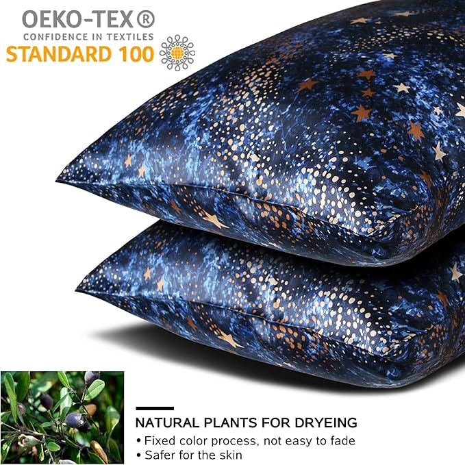 MANSPHIL King Real Mulberry Silk Pillowcase 2 Pack Blue Starry Sky, 6A Grade 22 - Image 5