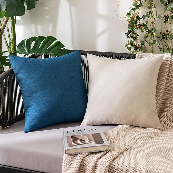 MIULEE Pack of 2 Decorative Outdoor Solid Waterproof Throw Pillow Covers Faux - Image 2