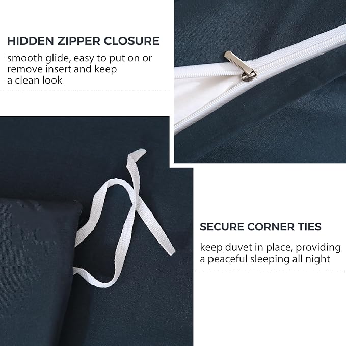 JSD Navy Blue Duvet Cover Set Full Size, 3 Piece Duvet Cover - Image 3