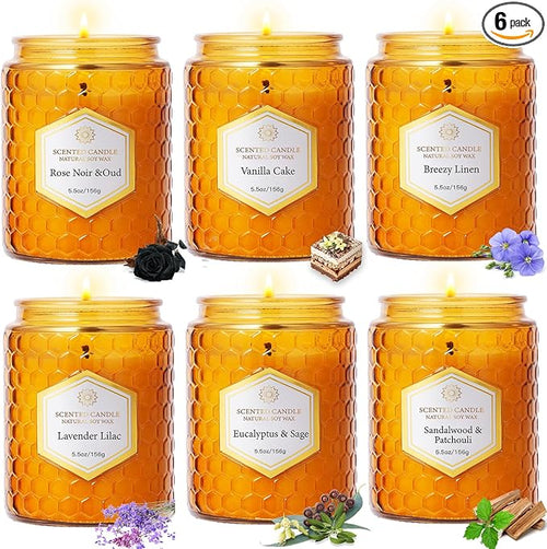 6 Pack Natural Soy Wax Jar Candles by JXDLSQCandlesGiftsSets