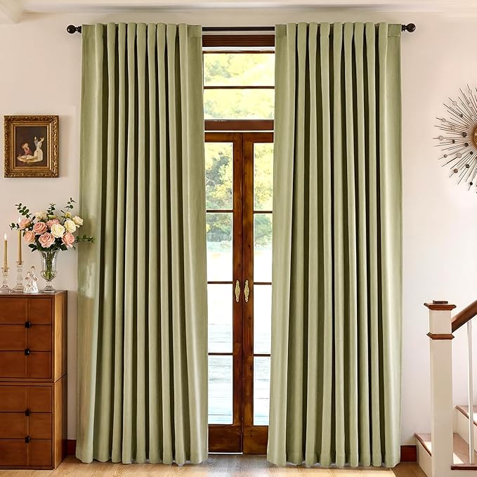 jinchan Chenille Blackout Curtains 84 Inches Long 2 Panels Sage Green Thermal - Image 6