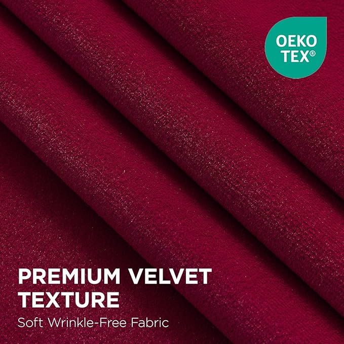Joydeco Red 100% Blackout Curtains 72 Inch 2 Panels, Luxury Thermal Red Velvet - Image 2