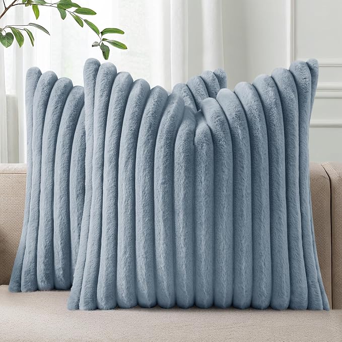 Pallene Faux Fur Plush Throw Pillow Covers 18x18 Set of 2, Luxury Soft Fluffy by PALLENE