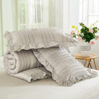 WONGS BEDDING Grey Textured Comforter Set Queen, 3 Pieces Ruffle Farmhouse - Image 8