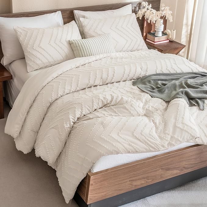 Andency California King Comforter Set Beige, Boho Cal King Cream Soft Warm by Andency