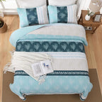 DJY Quilt Set Queen Size Light Blue Boho Striped Floral Bedspread Coverlet Set - Image 2