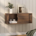 Floating Nightstand with Sliding Doors, Modern Fluted Large Night Stand Storage by EYYTHUNG