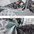 Xruibed Floral Plaid Patchwork Quilt Set Queen Size 3 Pieces Blue Gray - Image 6